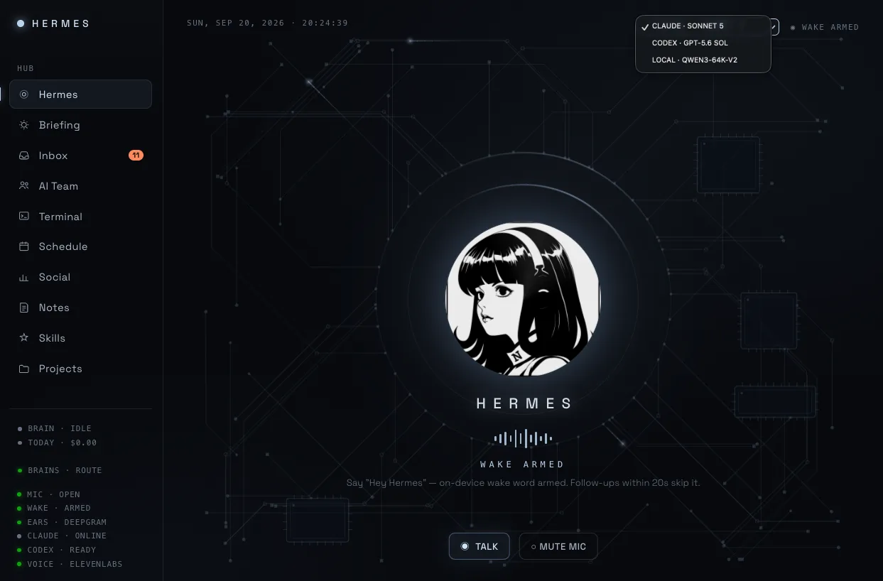 Hermes interface inside Justin Jackson’s Felicity AI system